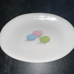 Rae Dunn White Oval Plate with Colorful Eggs